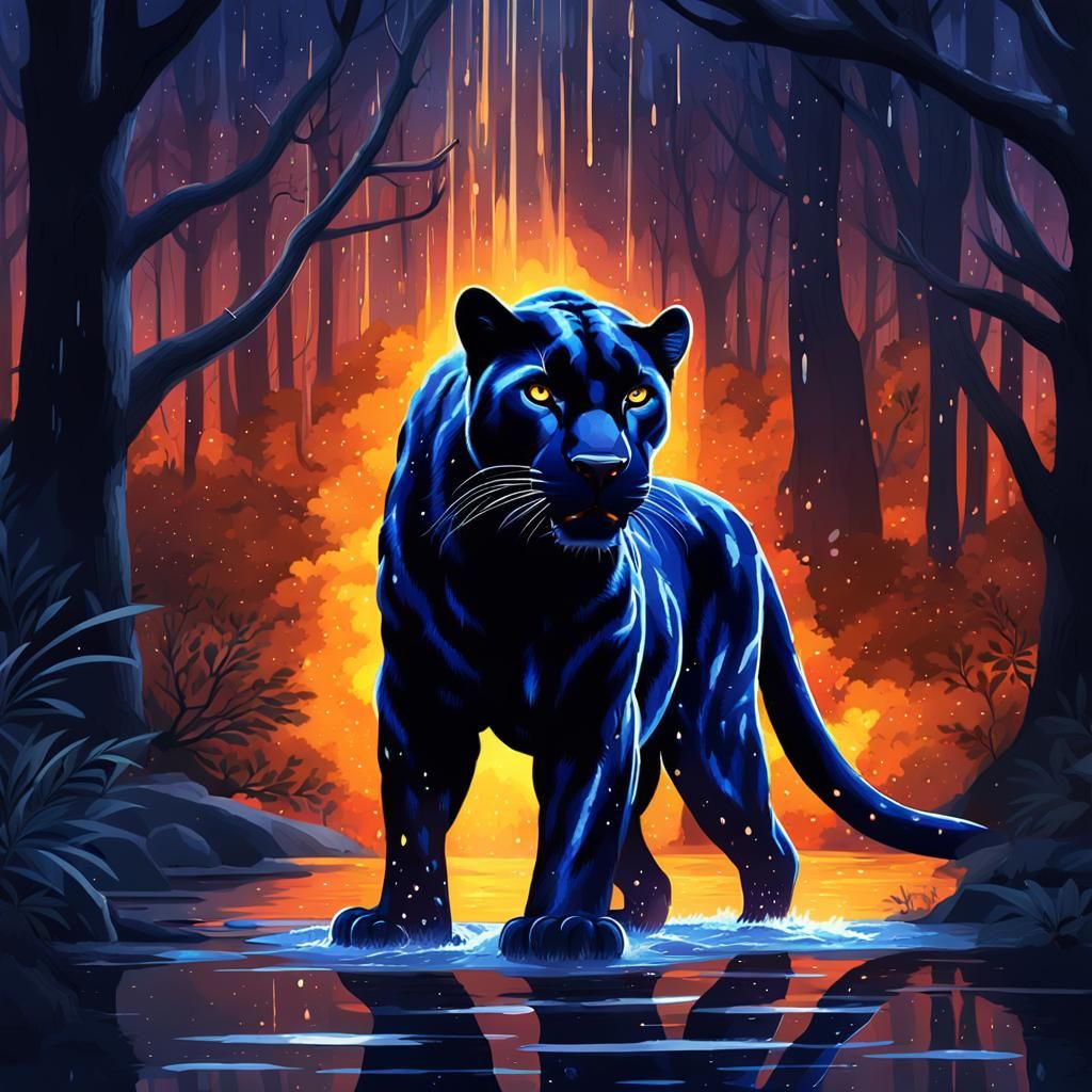 Glowing Spirit Panther in Stormy Forest