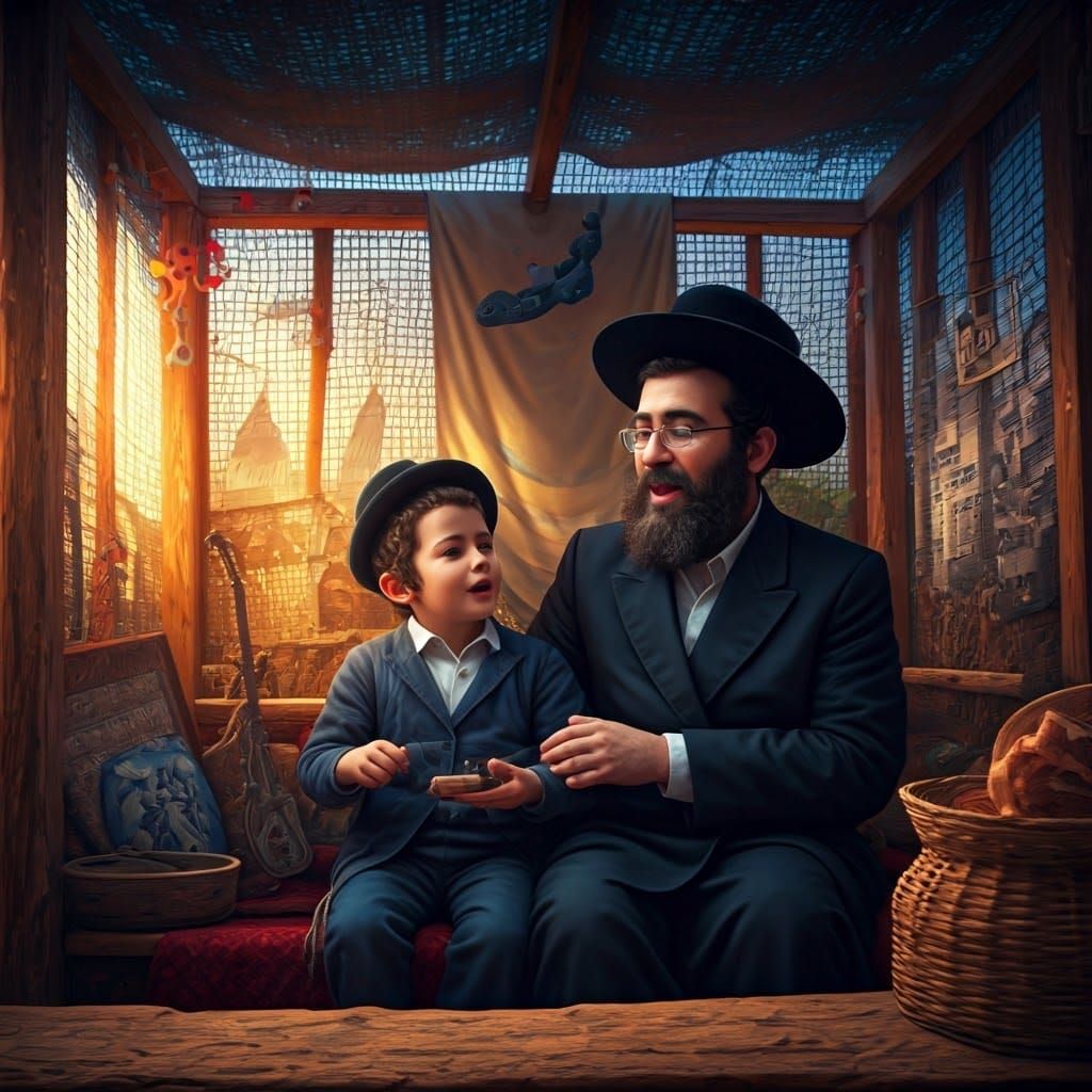 Joyful Song in Sukkah: A Hyper-Realistic Scene