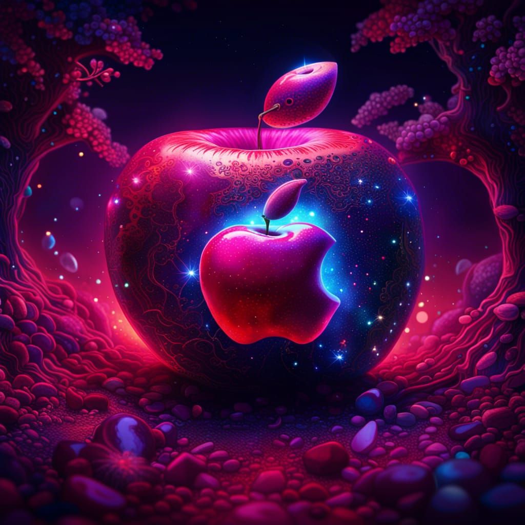 Ruby Apple: Holographic Cosmic Digital Art