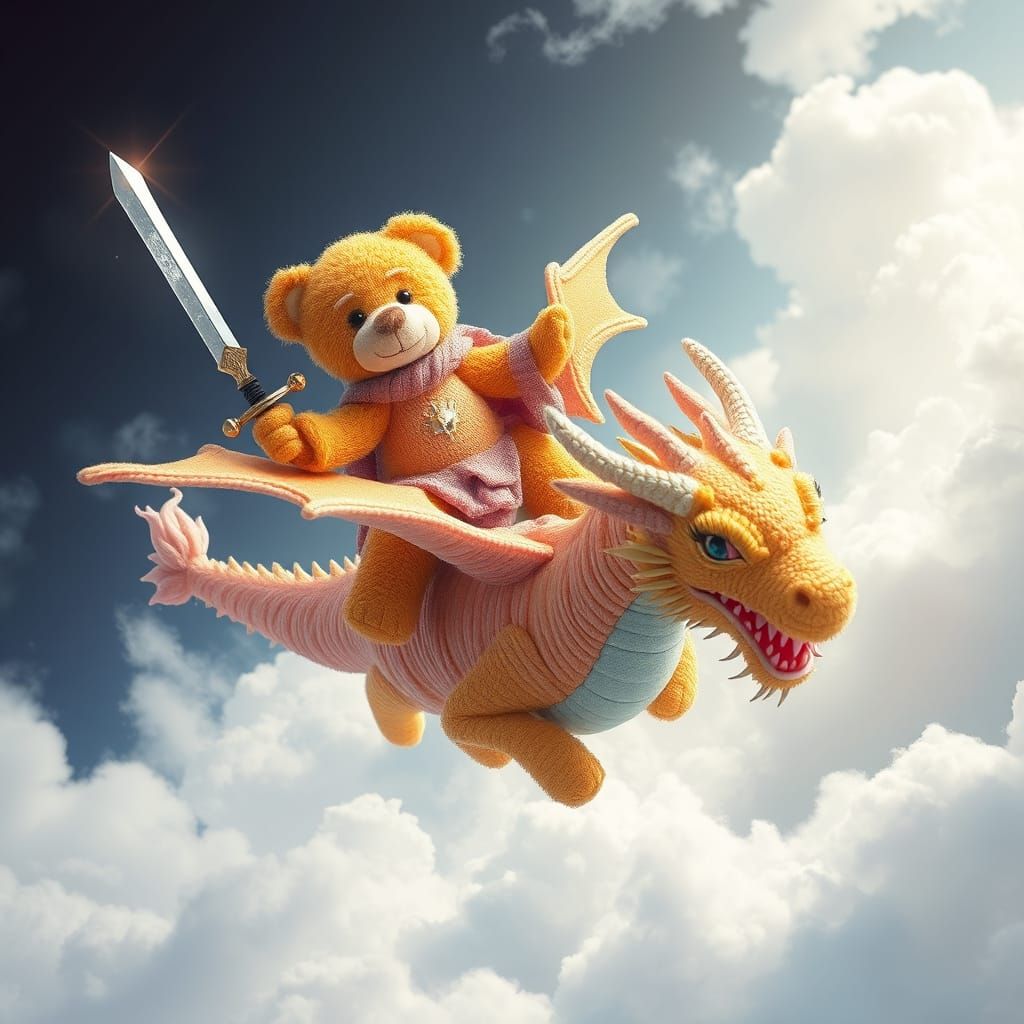 Golden Paladin Soars on Flying Yarn Dragon