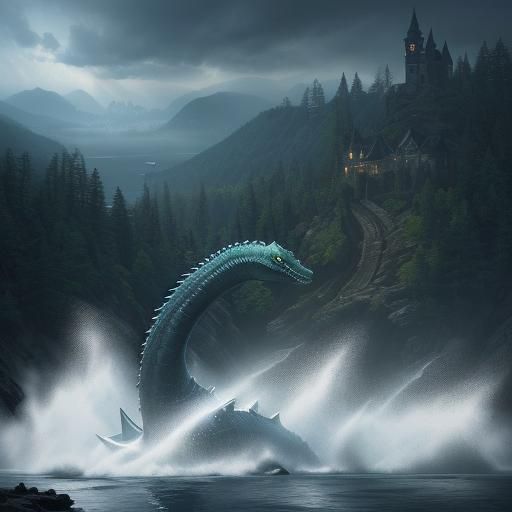 Loch Ness Monster in Aetherpunk Art Style