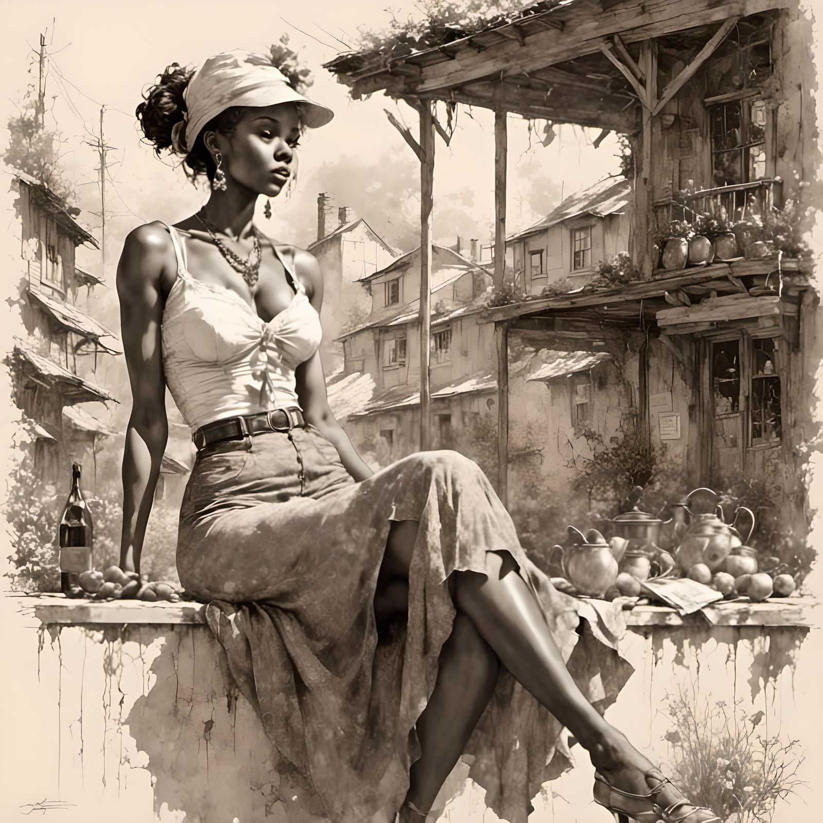 Retro Rockabilly Chicago Sports Girl Sketch