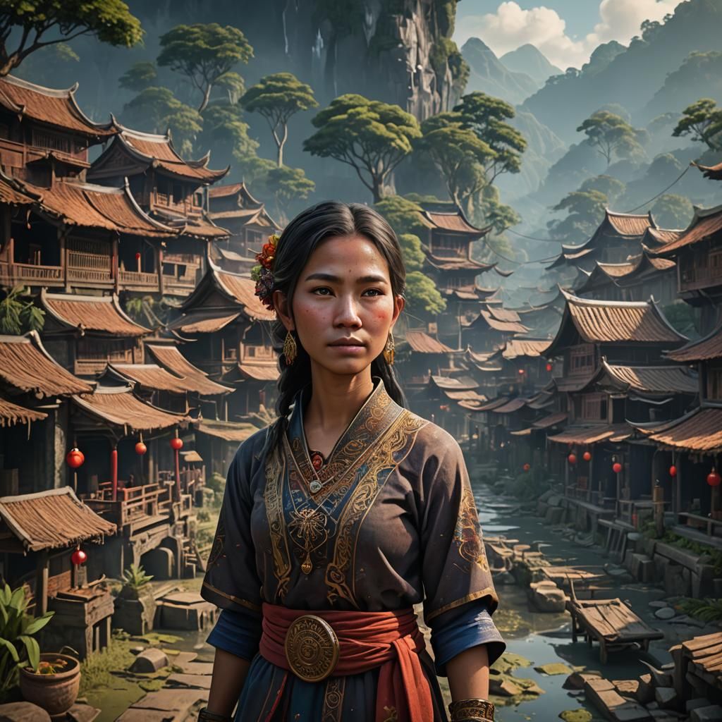Stunning Malaysian Villager: Detailed Fantasy Art