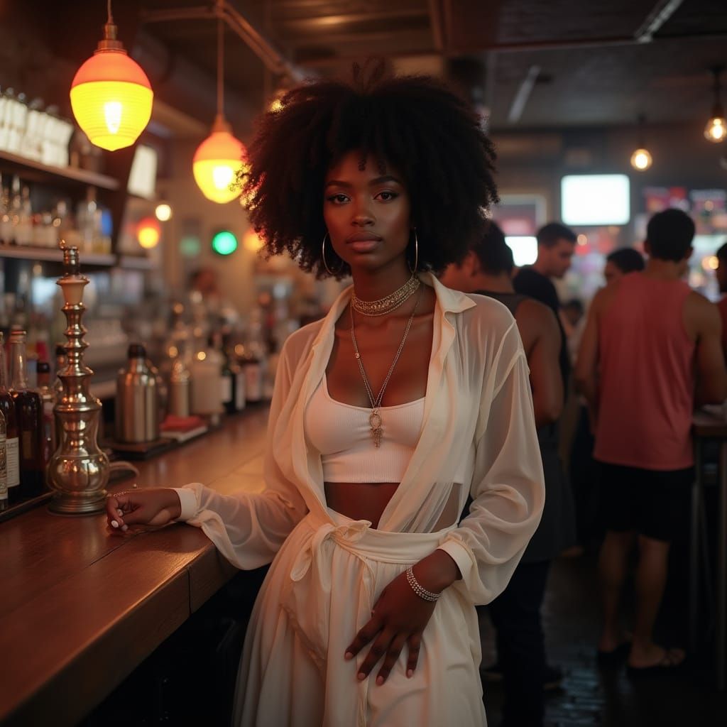 African American Woman in Hookah Bar, Amsterdam