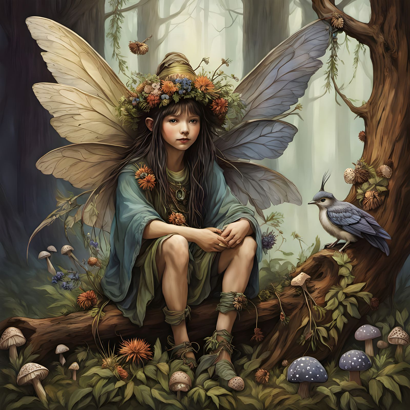 Surreal Forest Fairy Home in Redwood, Digital Painting