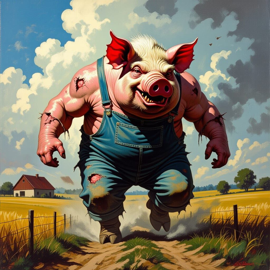Gigantic Monster Pig Rampages Rural Countryside