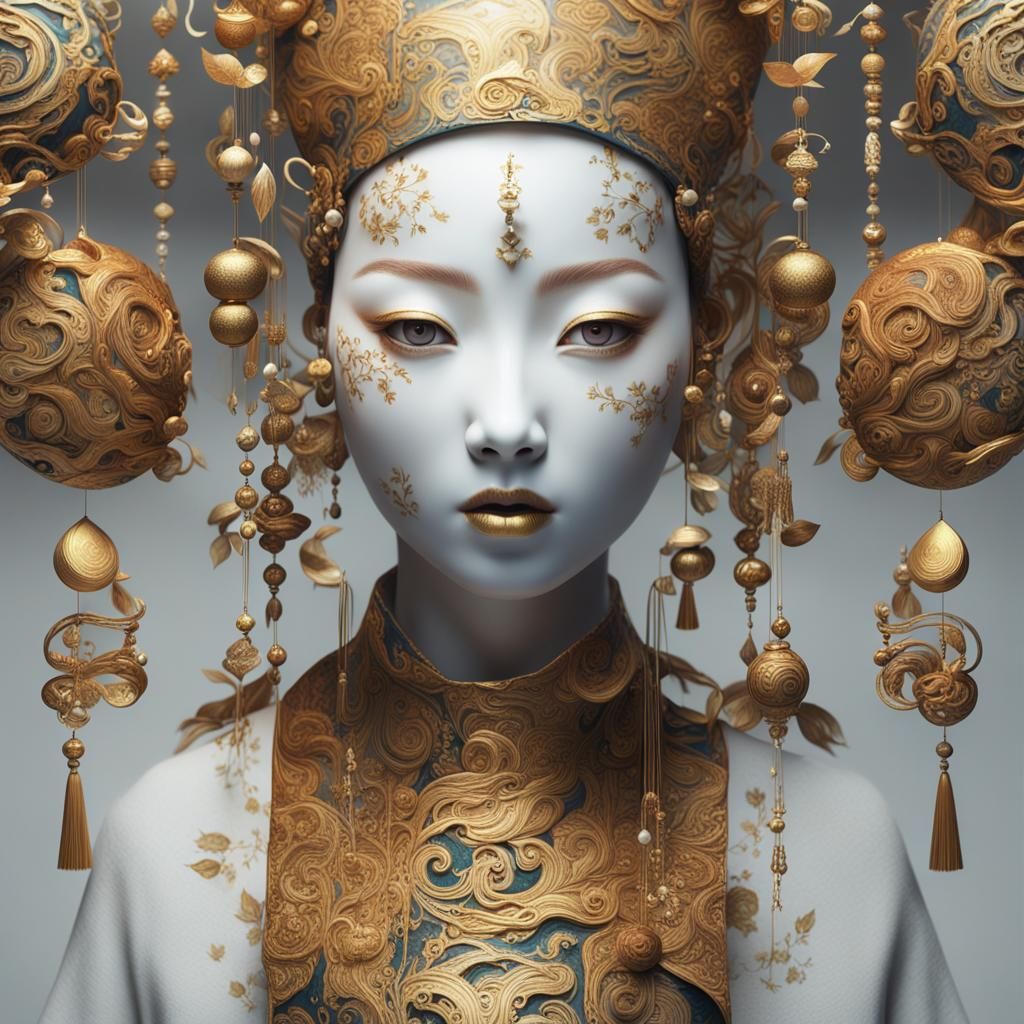 Ceramic Glaze Face with Gold Decoration