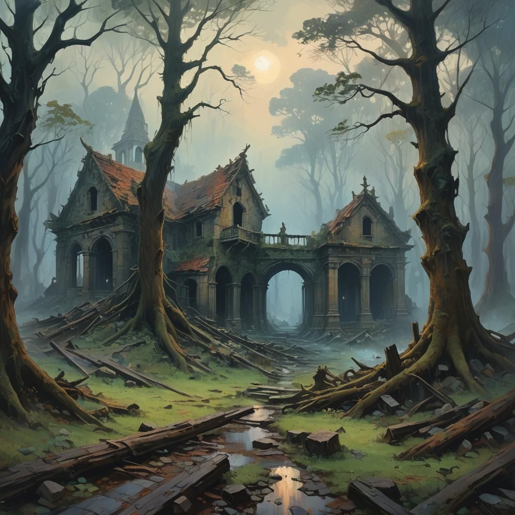 Purgatorial Realm: Lost Souls in Neo-Impressionist Style