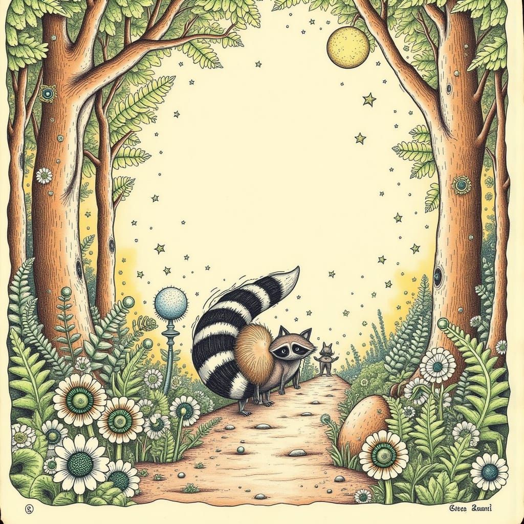 Whimsical Forest Raccoon in Earthy Tones