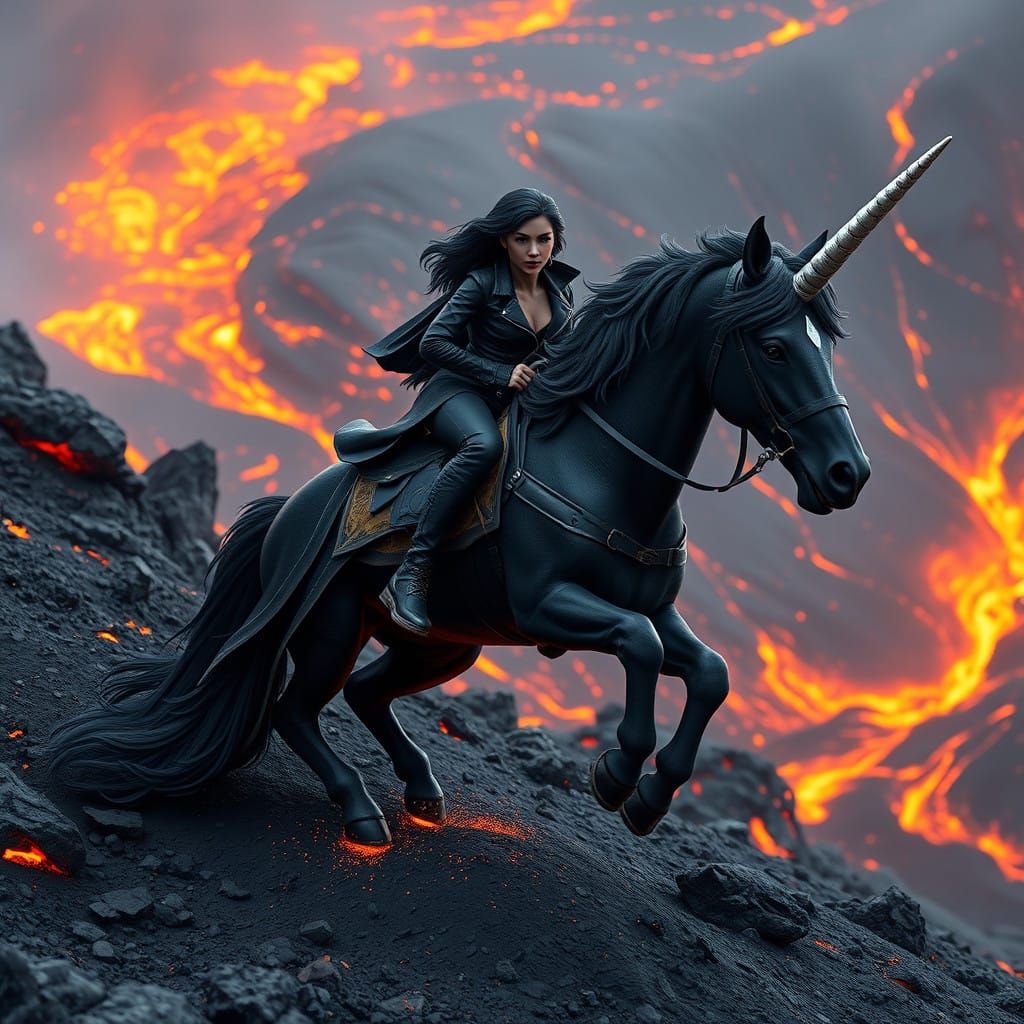 Fearless Adventurer Rides Black Unicorn Down Volcano in Vibr...