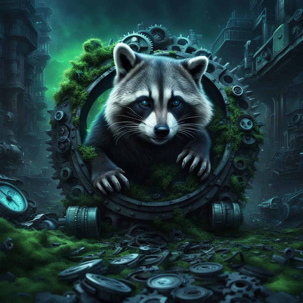 Trash Panda in a Maximalist Digital Painting