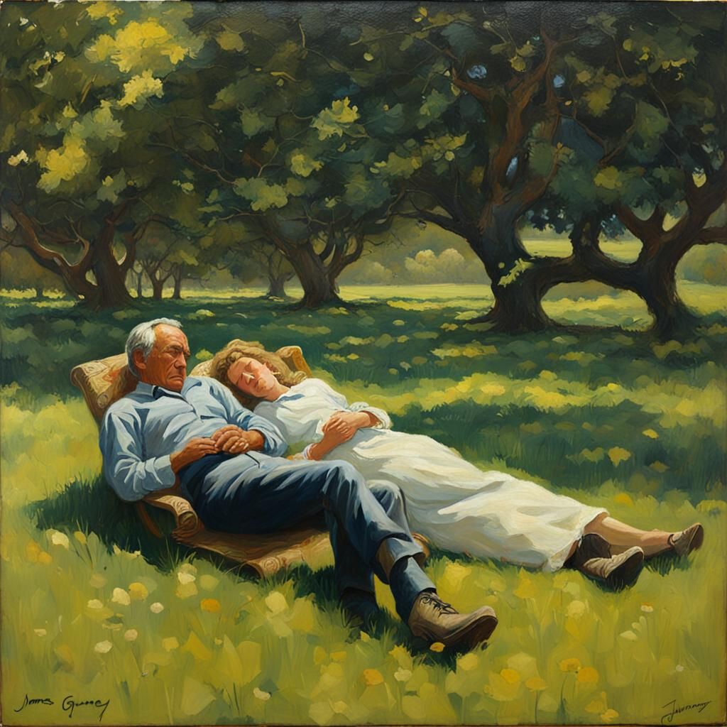 Idyllic Couple Sleeping: Oil Painting on Canvas