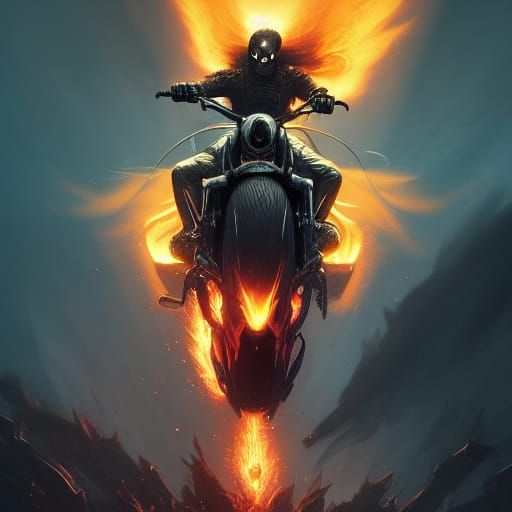 Ghost Rider with Purple Flames: Dark Fantasy Art