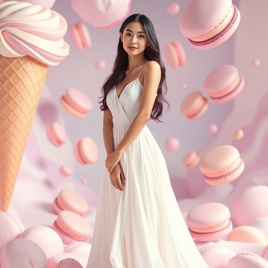 Elegant Woman in a Candy Dreamscape, Digital Art