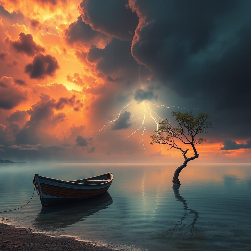 Surreal Stormy Lagoon in Eerie Peaceful Harmony