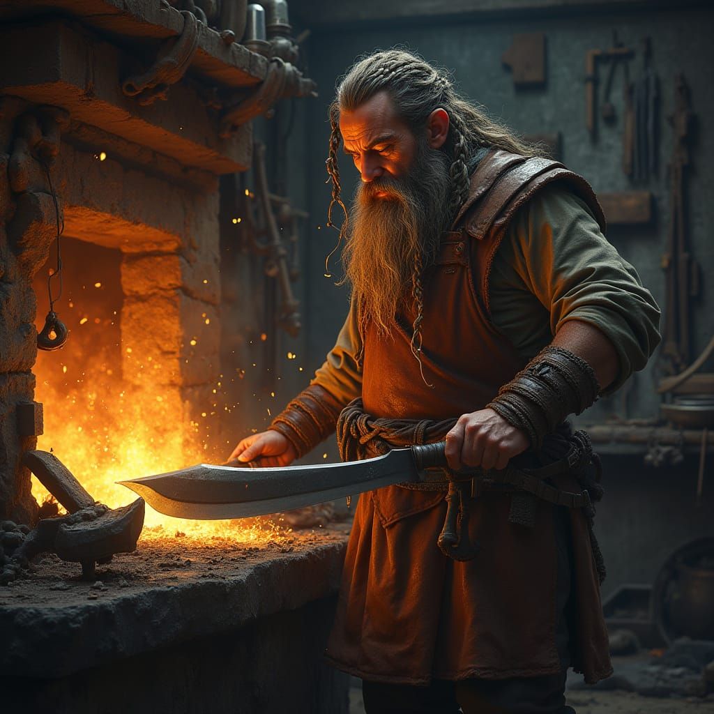 Dwarven Blacksmith in Fiery Forge