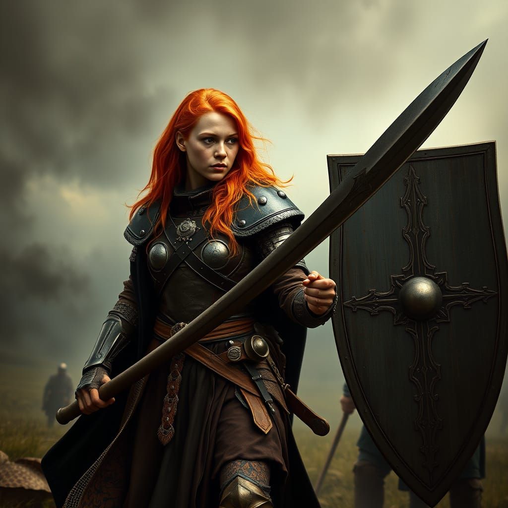 Celtic Warriors on Misty Battlefield, Classical Painting