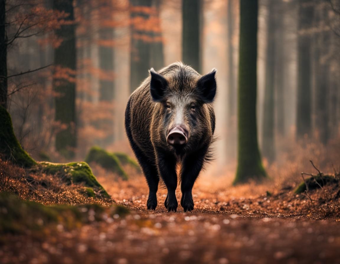 Majestic Wild Boar in Forest Heart