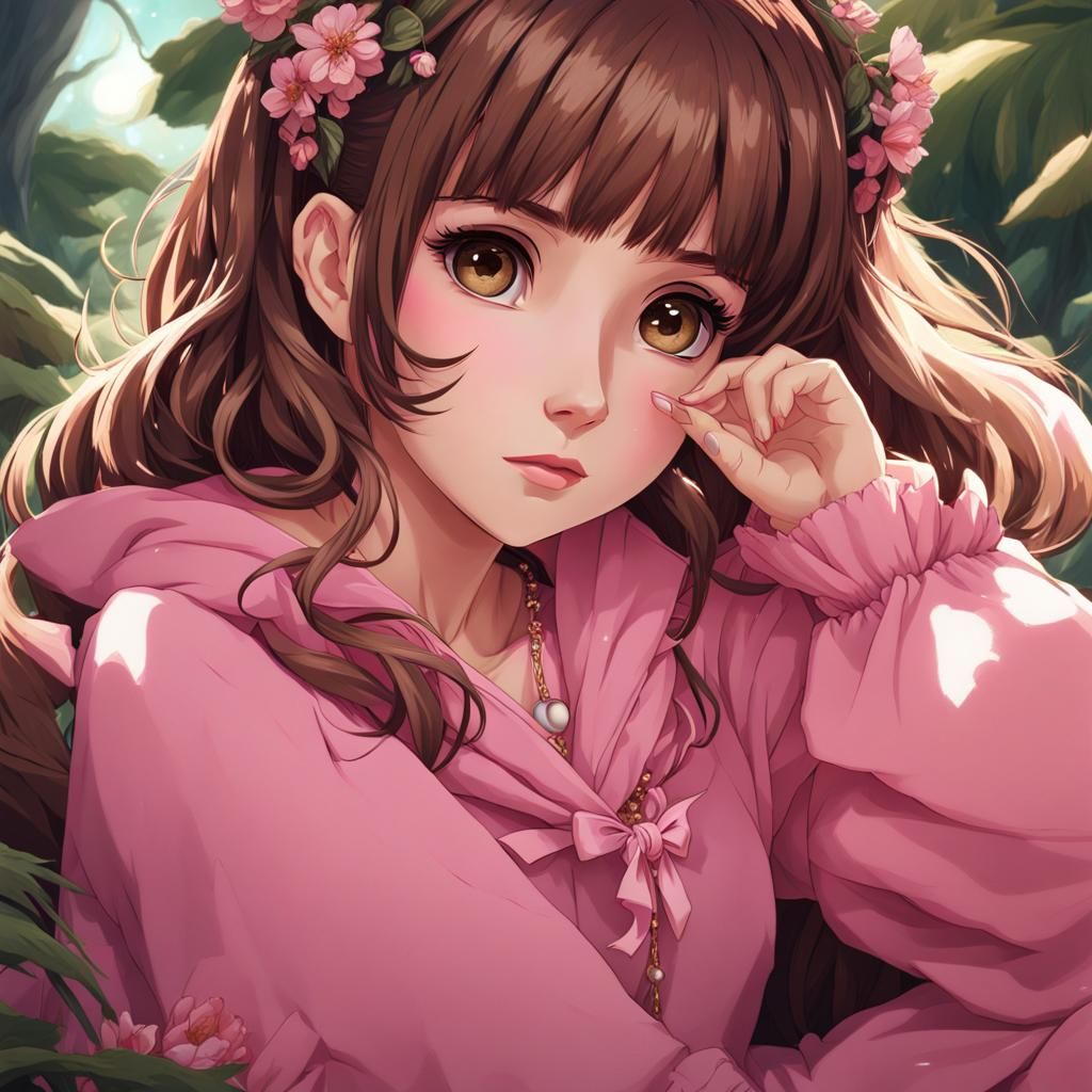 Anime Girl with Brown Hair and Hazel Eyes