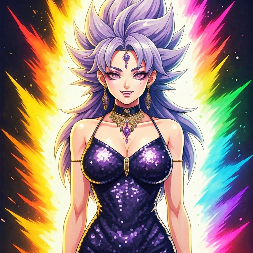 Glamorous Saiyan Goddess in Ramen Shop Watercolor Masterpiec...