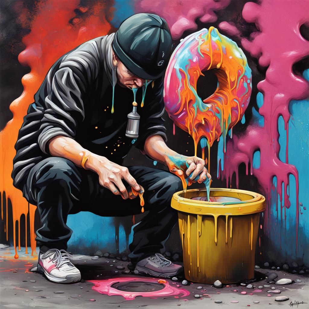 Person Vomiting Ring in Graffiti Splash Art Style