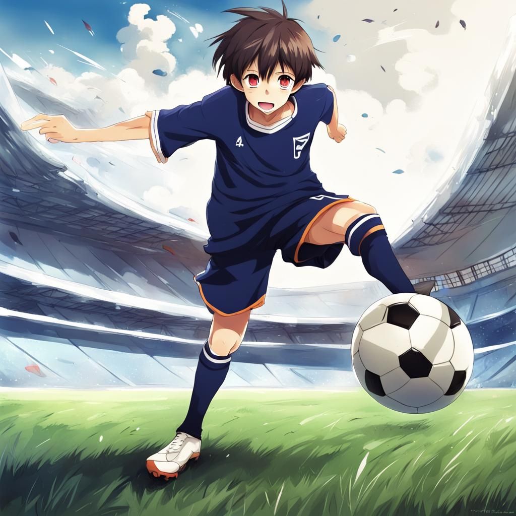 Anime Boy Playing Soccer in Manga Style