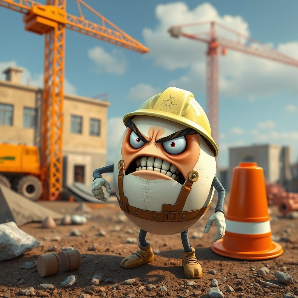 Angry Egg Worker at Construction Site