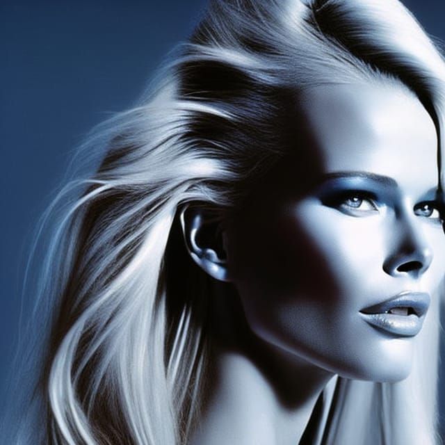 Elegant Portrait with Blue and Red Color Scheme