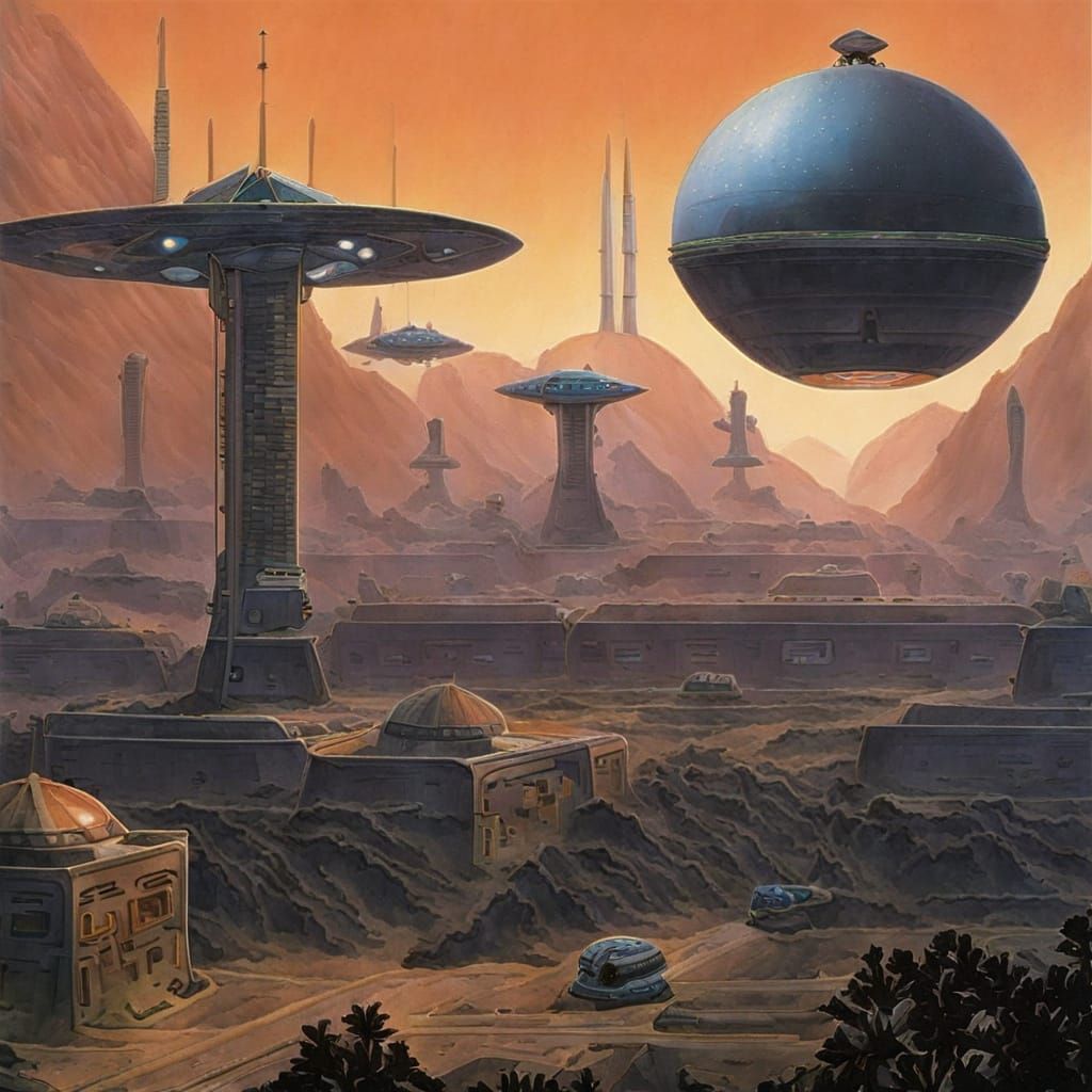 Cosmic Horror Alien in Retrofuturistic Landscape