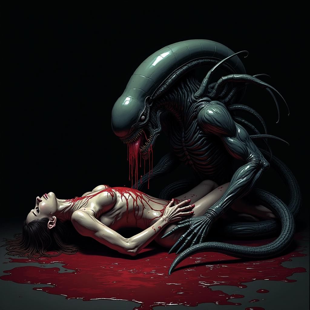 Xenomorph Devouring Elf in Manga-Inspired Style