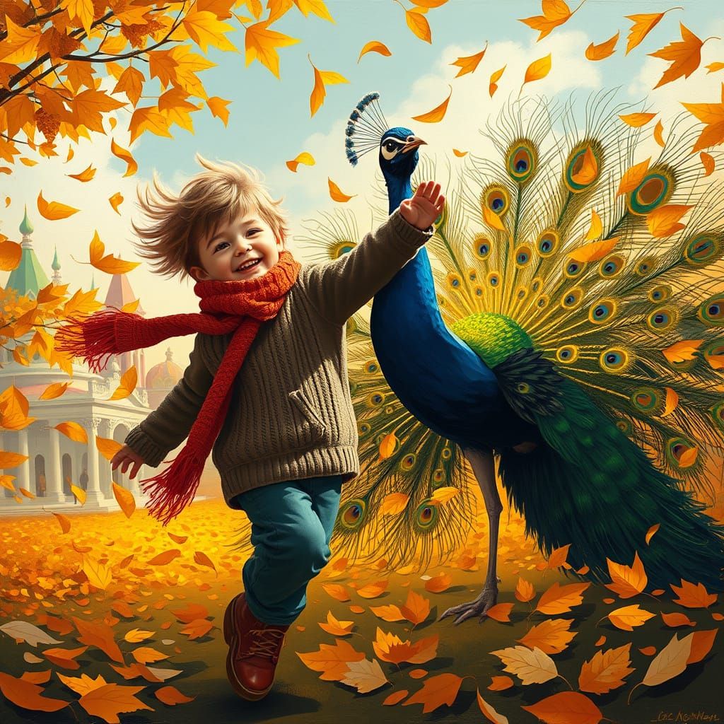 Whimsical Autumn Dance in Cubist Art Deco Style