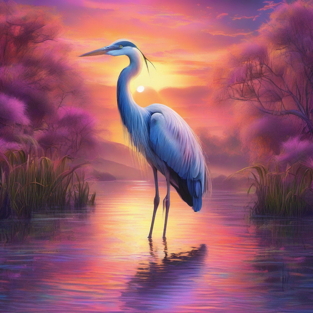Dreamlike Herons in Vibrant Astral Landscape