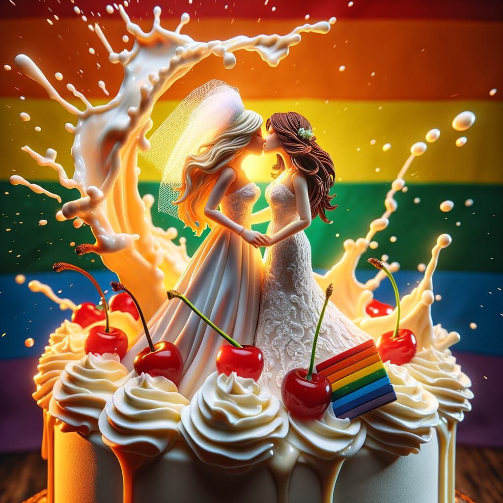 Delicious Wedding Cake Topped by Kissing Bride Figurines