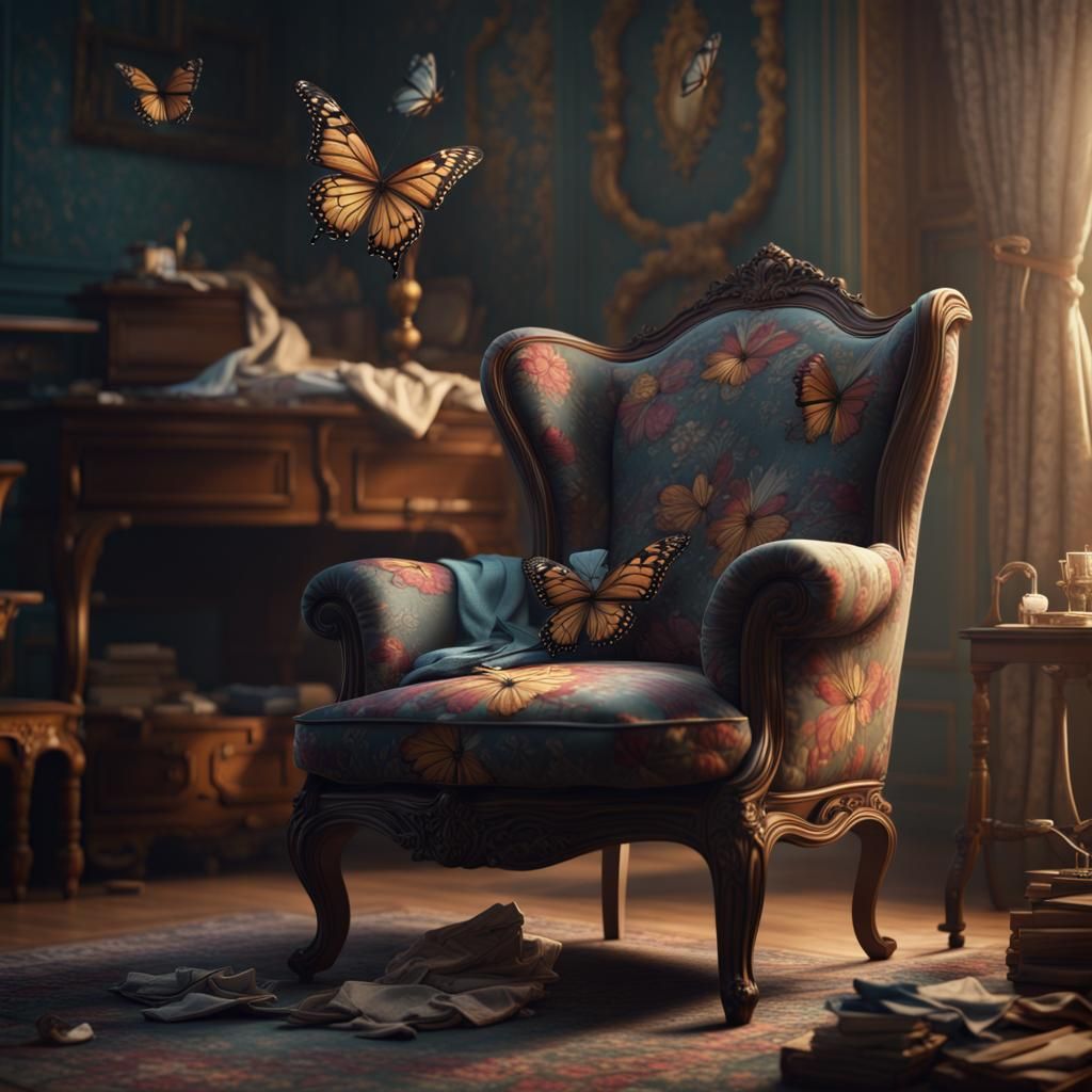 Butterfly Sewing Clothes: Detailed Matte Painting