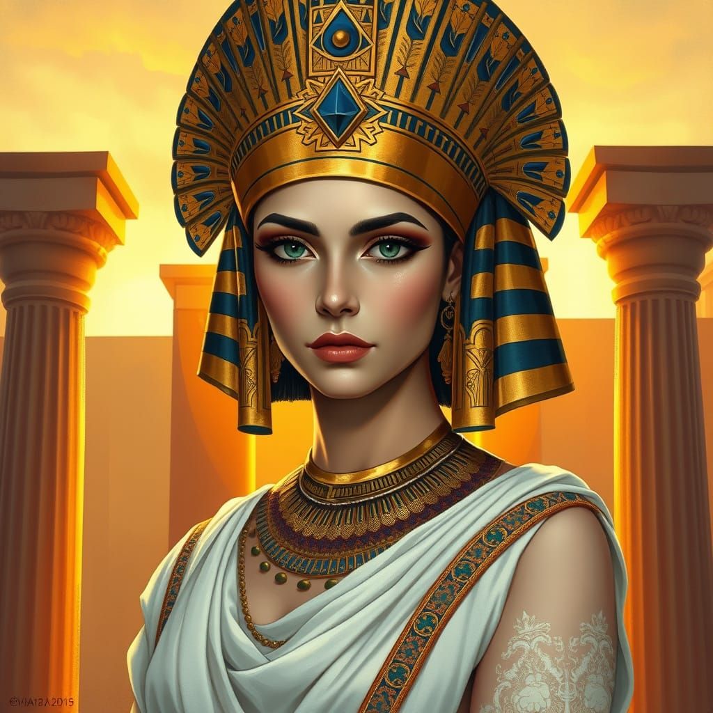 Regal Cleopatra in Golden Headdress, Ancient Egyptian Inspir...