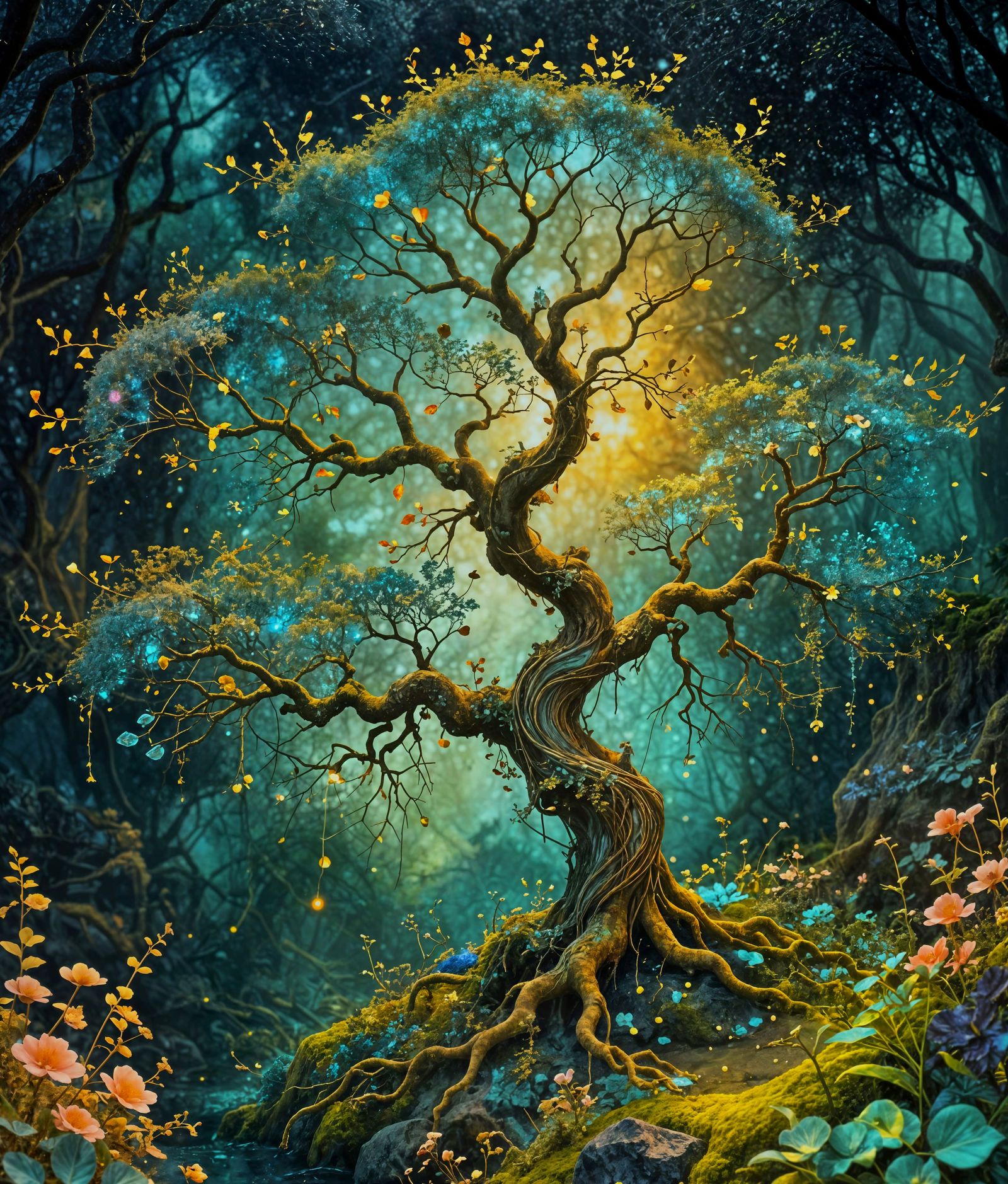 Ethereal Tree of Life in a Dreamy Botanical Garden