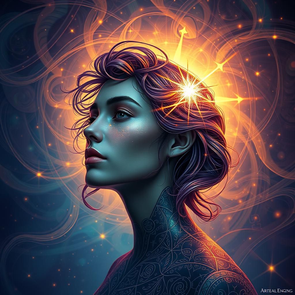 Radiant Being Portrait in Ethereal Art Nouveau Style