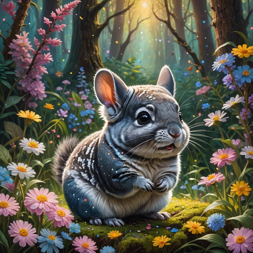 Enchanted Chinchilla Feast in a Gurney-esque Painting