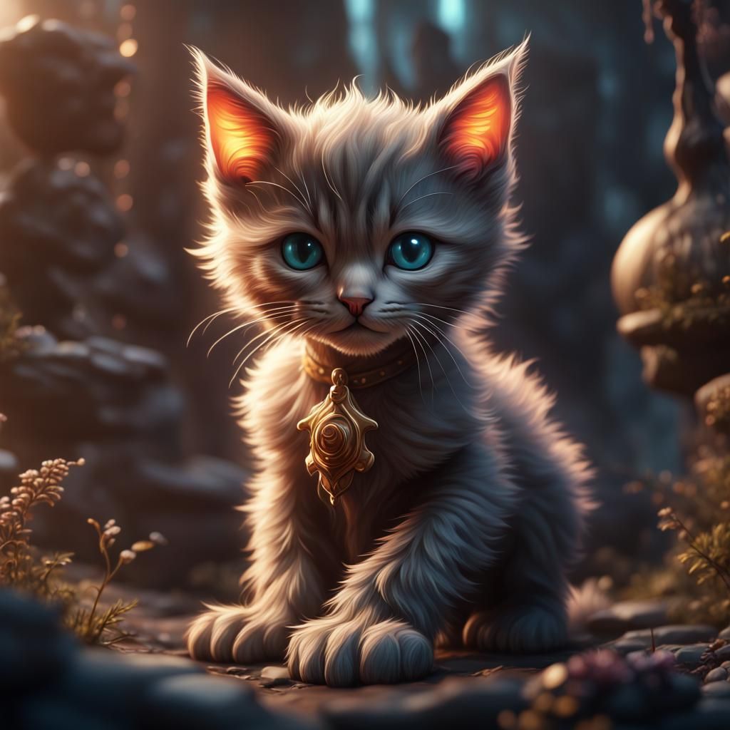 Fantastical Kitten in Detailed Digital Painting