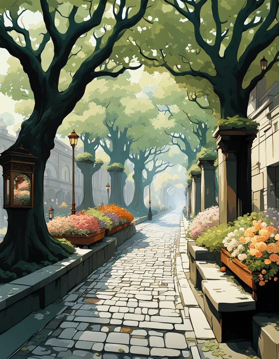 Intricate Alley in Art Nouveau Style