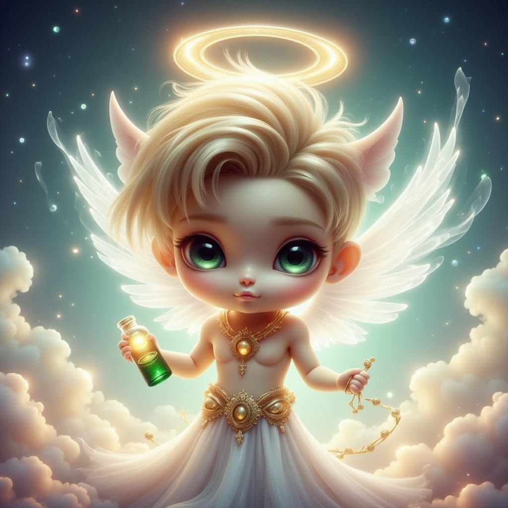 Chibi Angel Lucifer with Glowing Venom Vial