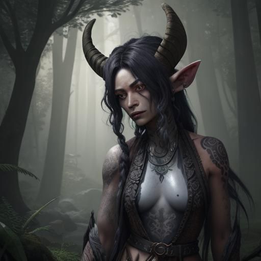 Female Satyr Forest Witch with Tattoos