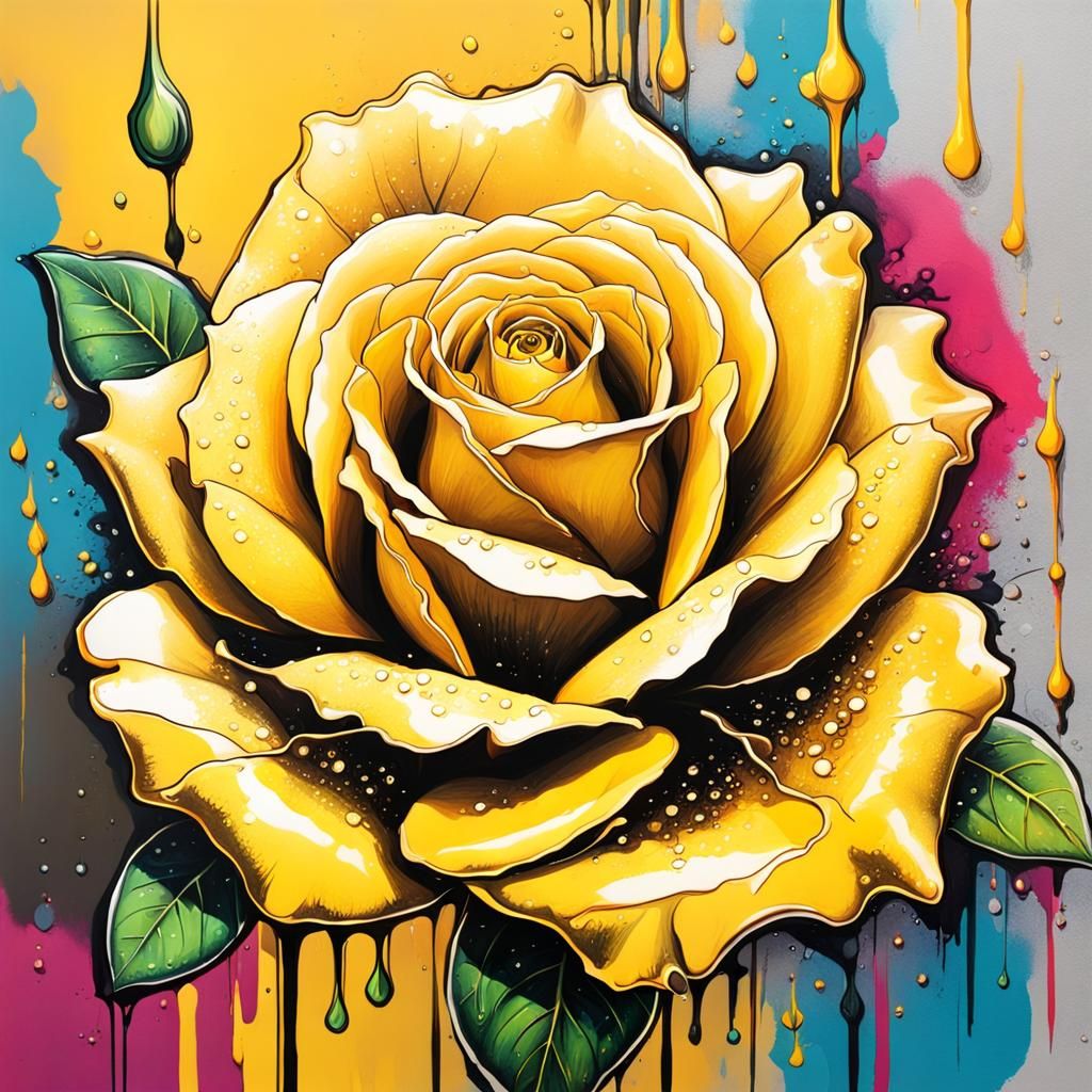 Romantic Yellow Rose with Dew Drops