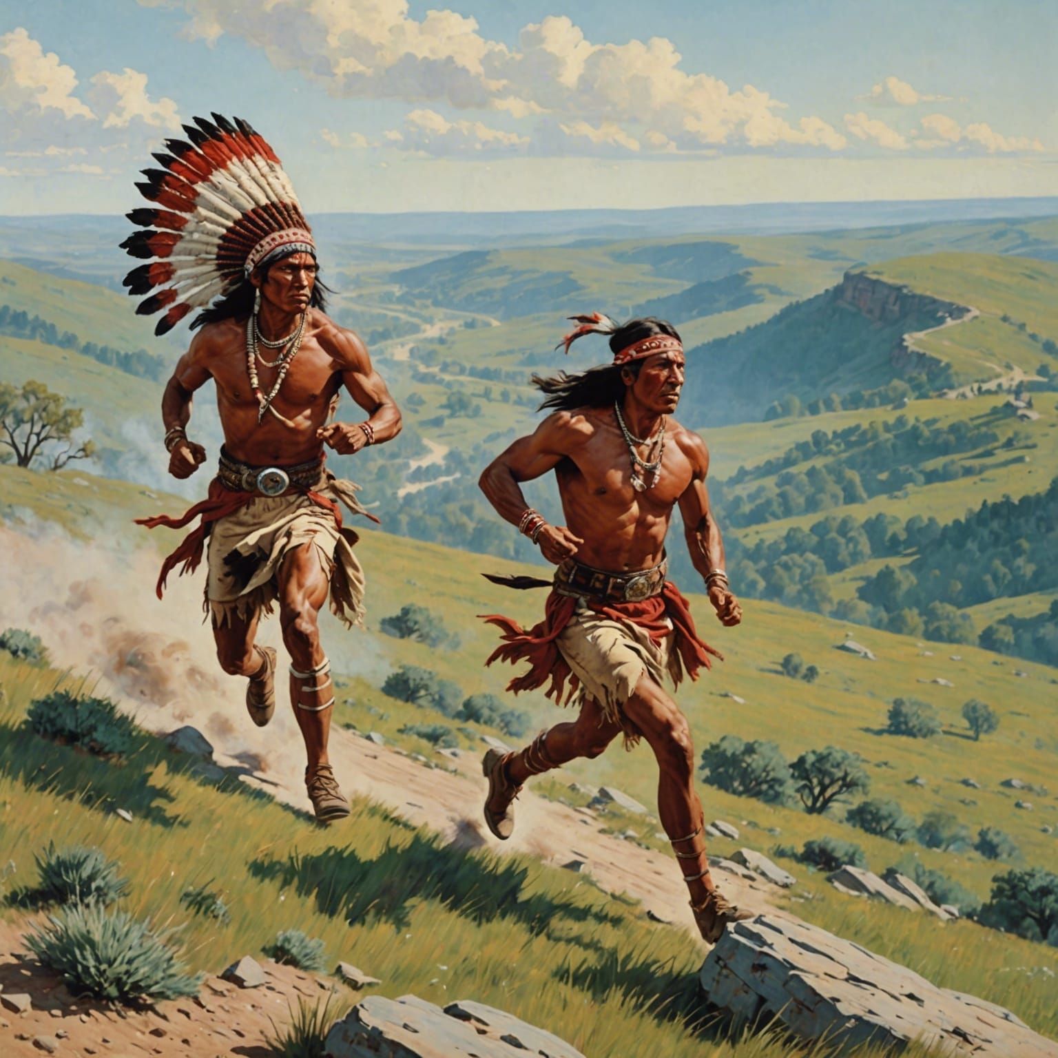 Native American Chase on a Hill