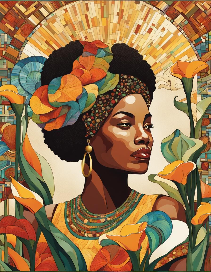 Art Deco Mosaic: Calla Lilies and Woman