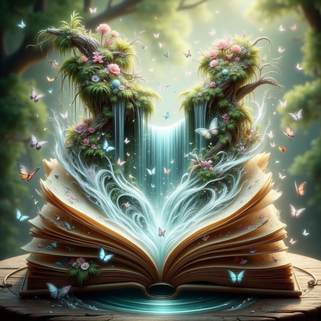 Pop-Up Book Waterfall in Watercolor Style