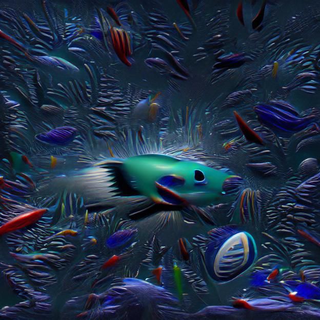Colorful Fish Swimming in Deep Ocean