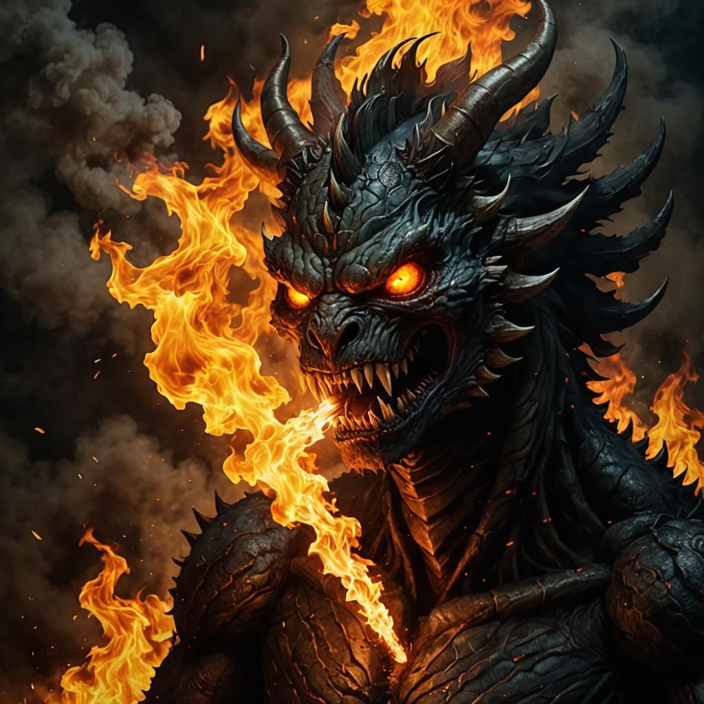 Fearsome Fire-Breathing Monster in Fiery Inferno