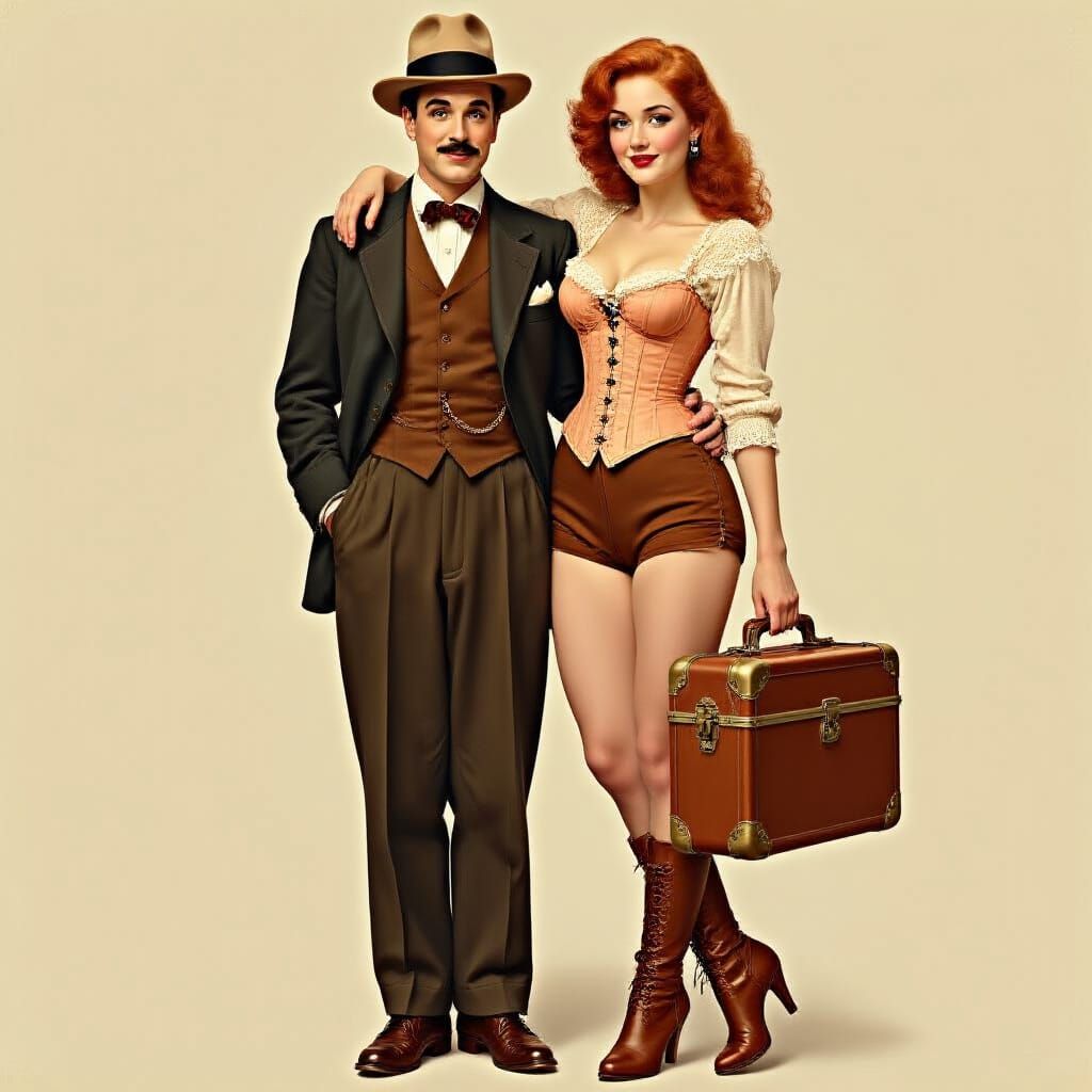 Chaplin and Redhead in Nostalgic Art Nouveau Style