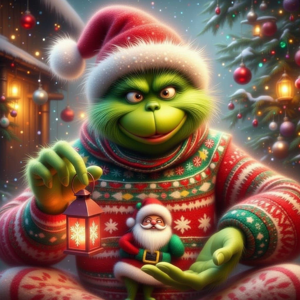 The Grinch in a Roblox-Style Santa Sweater